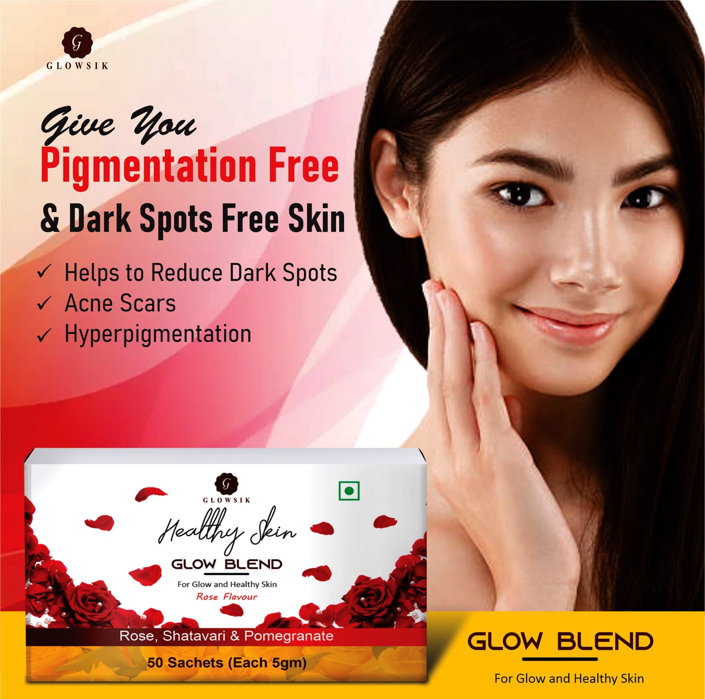 Glowsik Healthy Skin Glow Blend, Ayurvedic Beauty Supplement for Healthy, Glowing Skin - 30 Sachets
