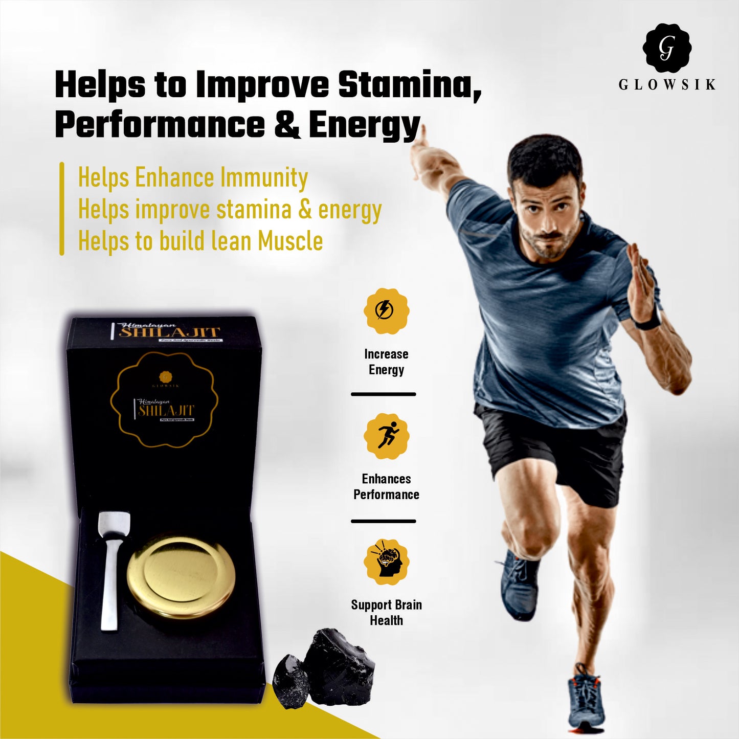 Glowsik Himalayan Shilajit Resin Original & Ayurvedic - 20 gm Now with ashwangandha , safed mushli and kauch beej 20 effervescent tablets