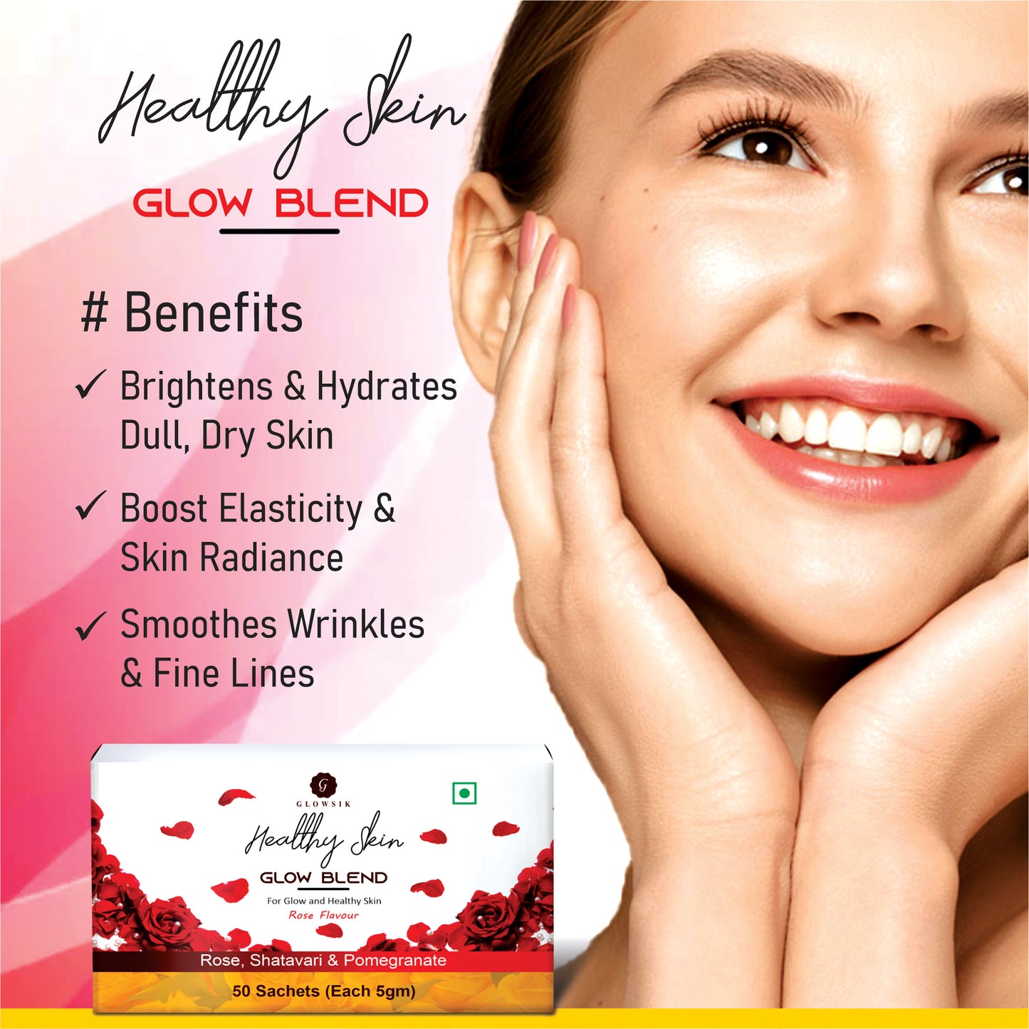 Glowsik Healthy Skin Glow Blend, Ayurvedic Beauty Supplement for Healthy, Glowing Skin - 30 Sachets