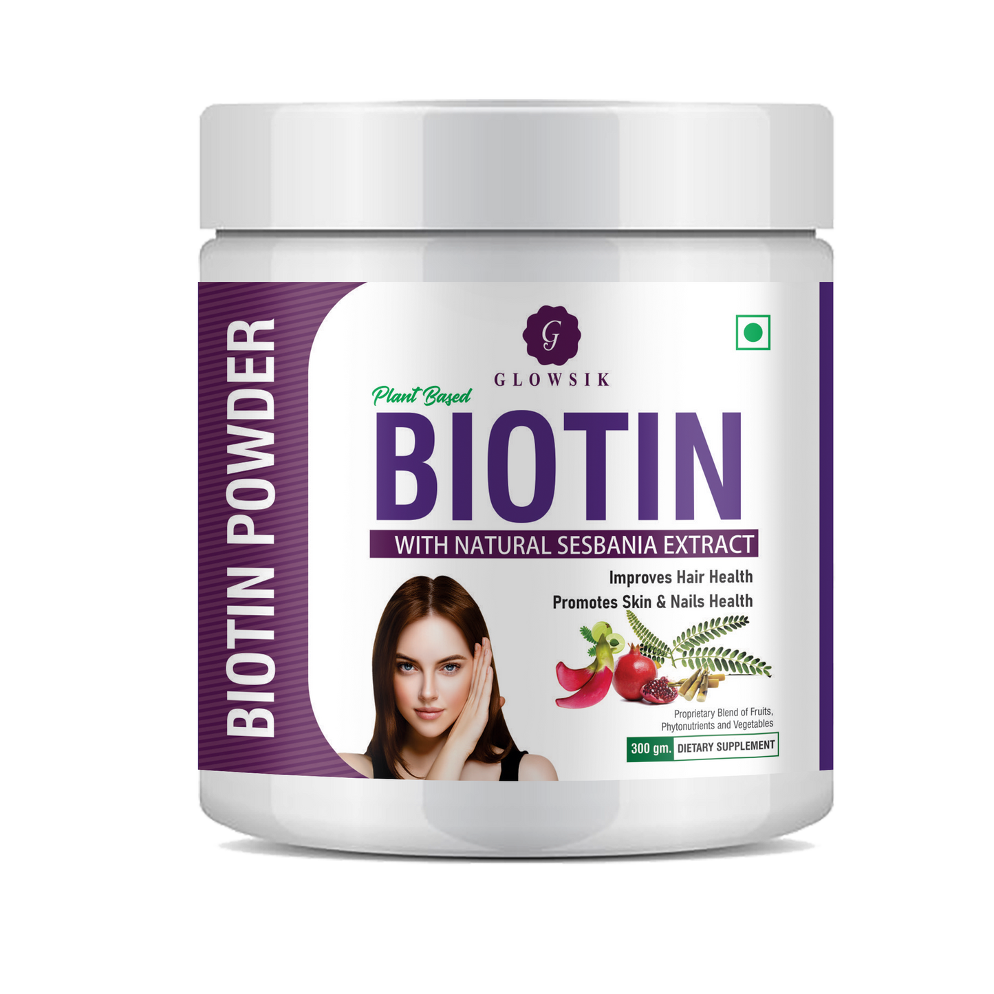 GLOWSIK Plant And Herb Biotin 10000+ mcg With Amla For Strong Hair & Healthy Skin (300 g)