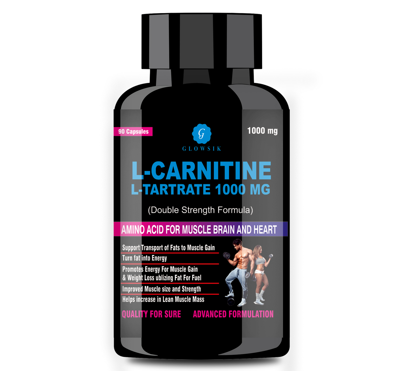 G GLOWSIK L-Carnitine L- Tartrate for weight loss pre work out supplements - 90 capsules (1000 mg)