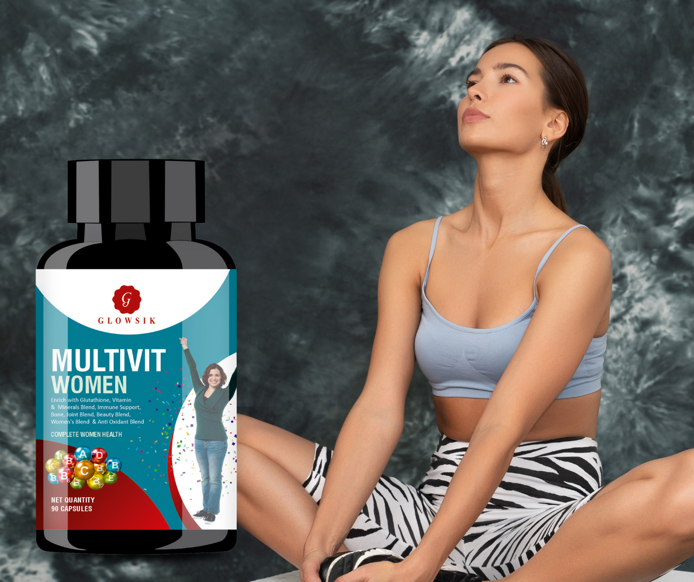 G GLOWSIK Women Multivitamins With glutathione ,Anti-Oxidants , Bone, Joint & Beauty Blend (1000 mg)