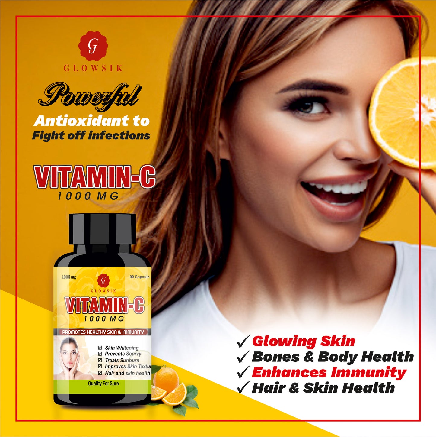 GLOWSIK VITAMIN C for glow skin ans immunity booster -90 capsules
