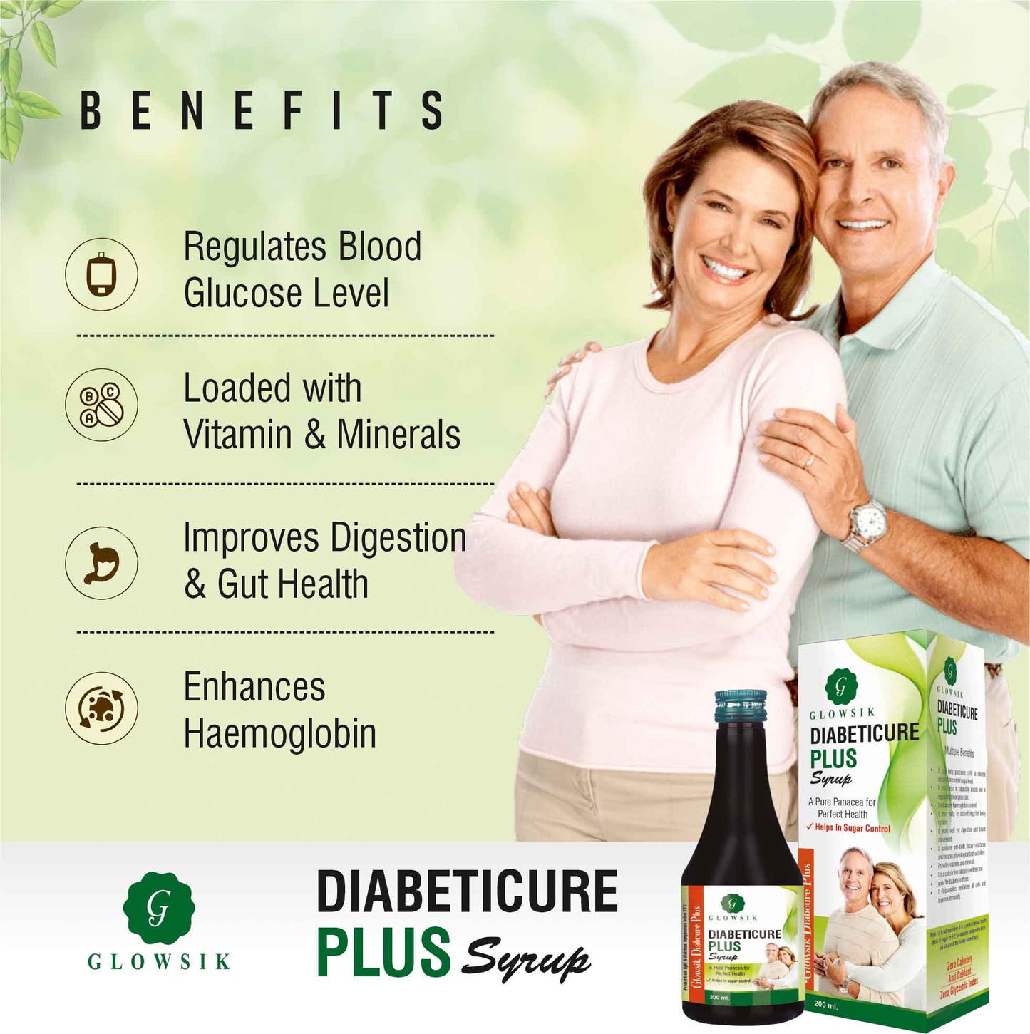 GLOWSIK Diabeticure Plus For Control diabetes | Diabetes Care Syrup| Control Blood sugar (2 x 200 ml)