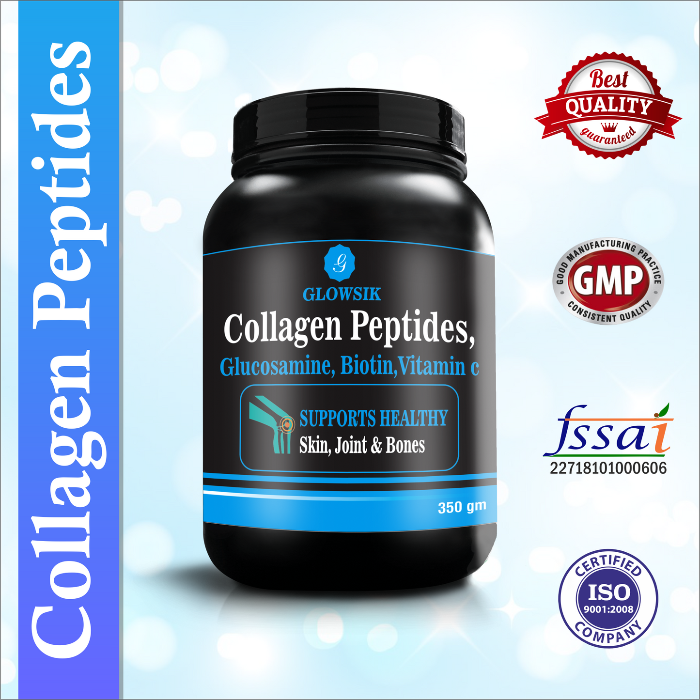 GLOWSIK COLLAGEN PEPTIDES WITH GLUCOSAMINE, BIOTIN FOR HEALTHY BONES, JOINTS, HAIR Energy Bars (350 g, CHOCOLATE)