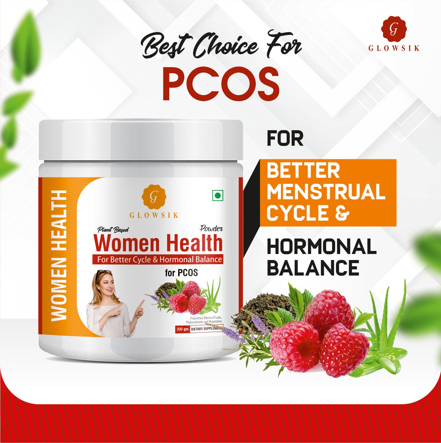 GLOWSIK Plant based WomenHealth for PCOS ,with ChasteBerry,Shatavari for Hormon Balance (300 g)