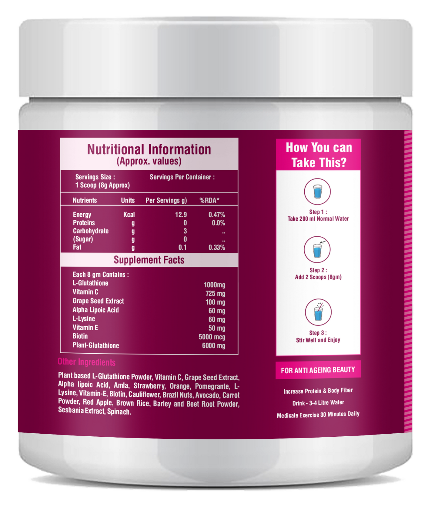 GLOWSIK L-GLUTATHIONE POWDER FOR HEALTHY & GLOWING SKIN WITH PLANT & FRUIT EXTRACT (300 g)