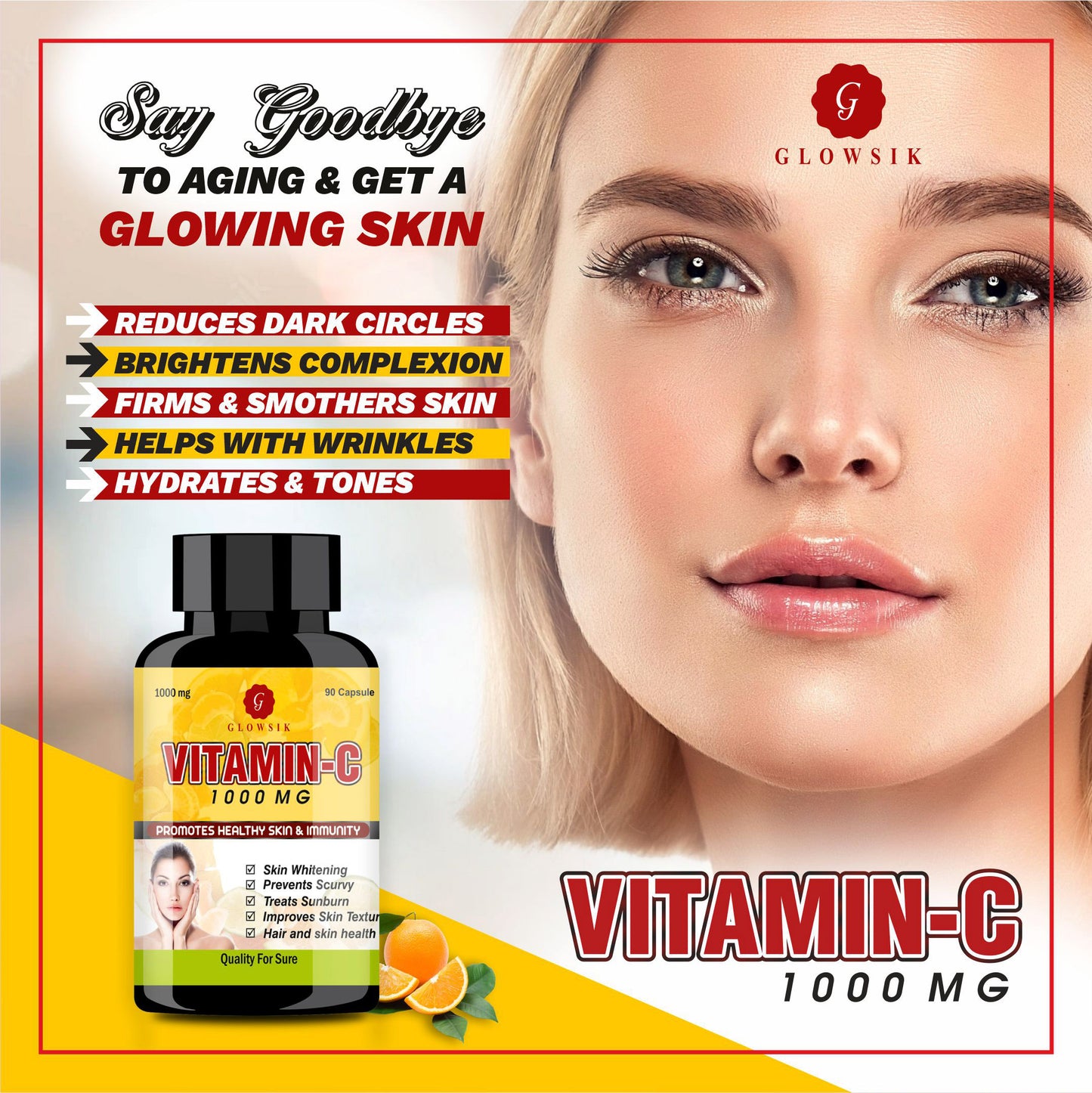 GLOWSIK VITAMIN C for glow skin ans immunity booster -90 capsules