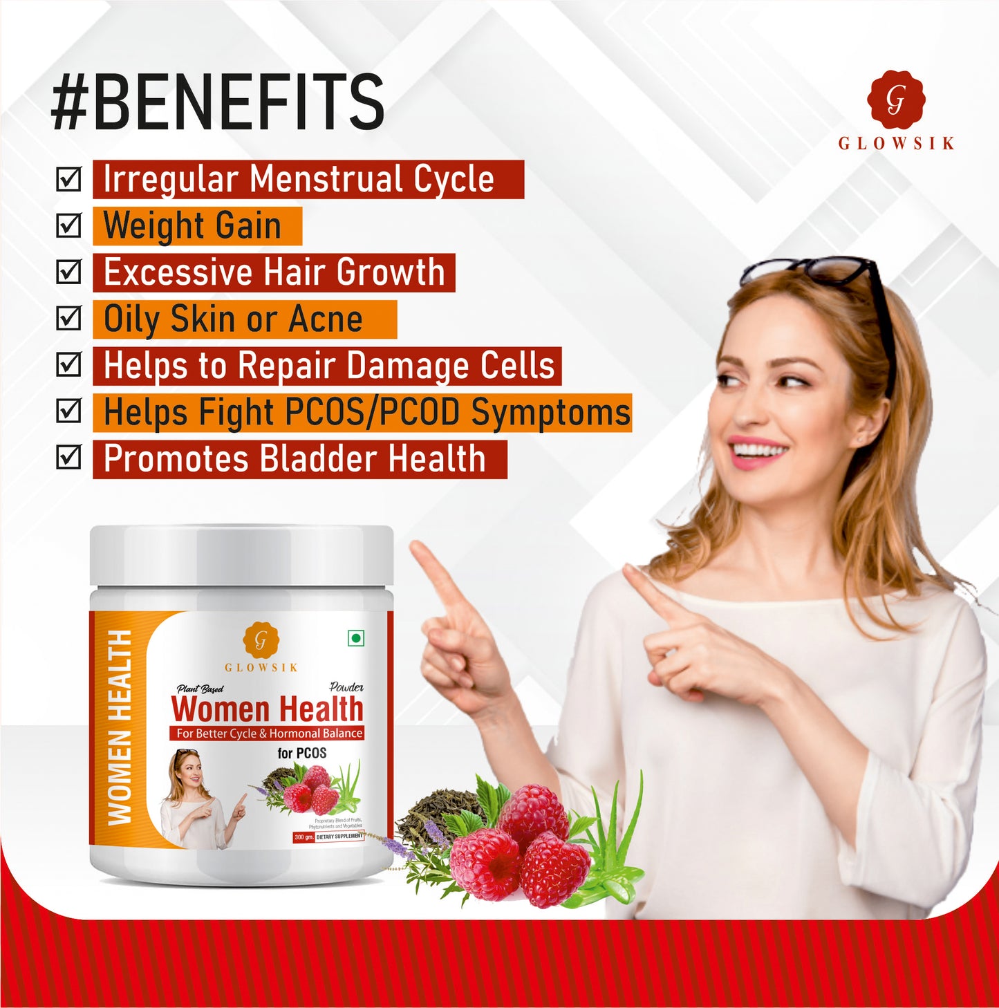 GLOWSIK Plant based WomenHealth for PCOS ,with ChasteBerry,Shatavari for Hormon Balance (300 g)