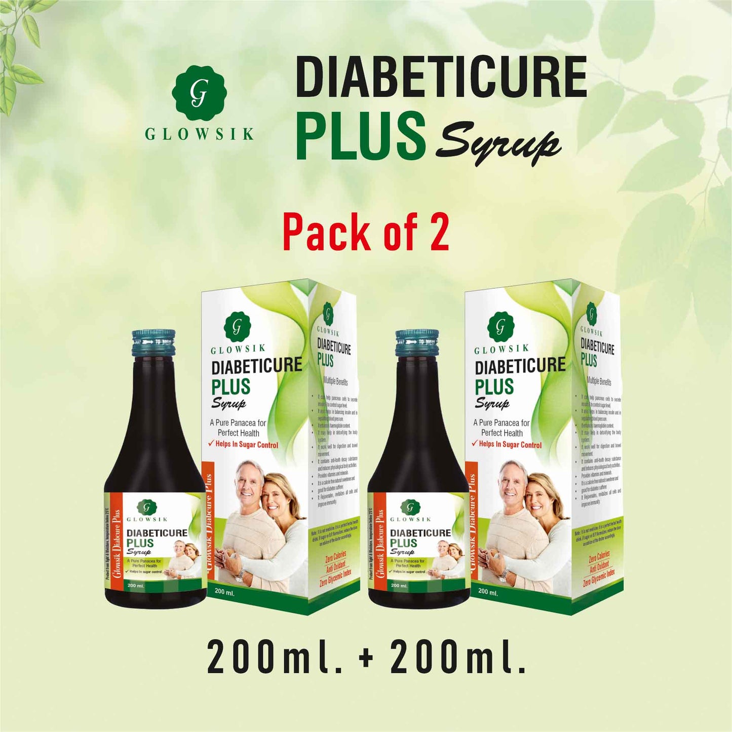 GLOWSIK Diabeticure Plus For Control diabetes | Diabetes Care Syrup| Control Blood sugar (2 x 200 ml)