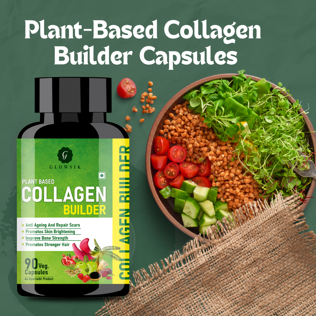 Glowsik Collagen Supplements for Women and Men for skin glow, hair & bones health - 90 capsules, Plant Based Collagen Builder