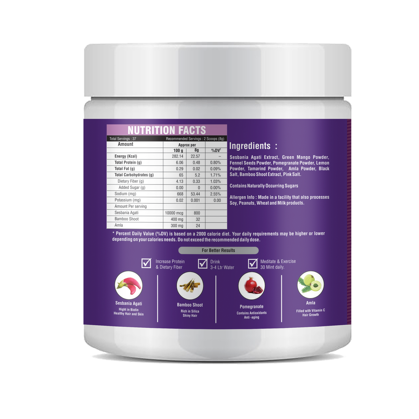 GLOWSIK Plant And Herb Biotin 10000+ mcg With Amla For Strong Hair & Healthy Skin (300 g)