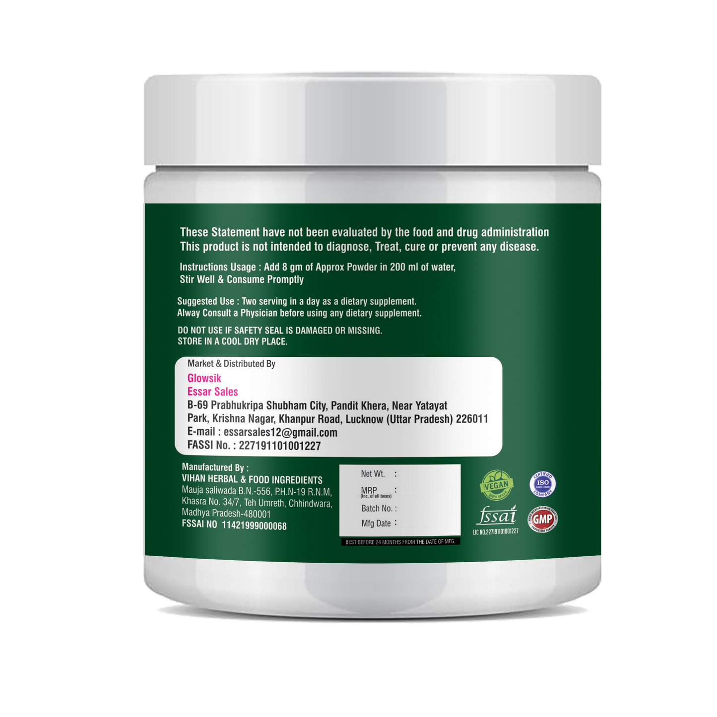GLOWSIK Plant and Herb Greens with Chlorella, Spirulina for Healthy Skin, Acne & Detox (300 g)