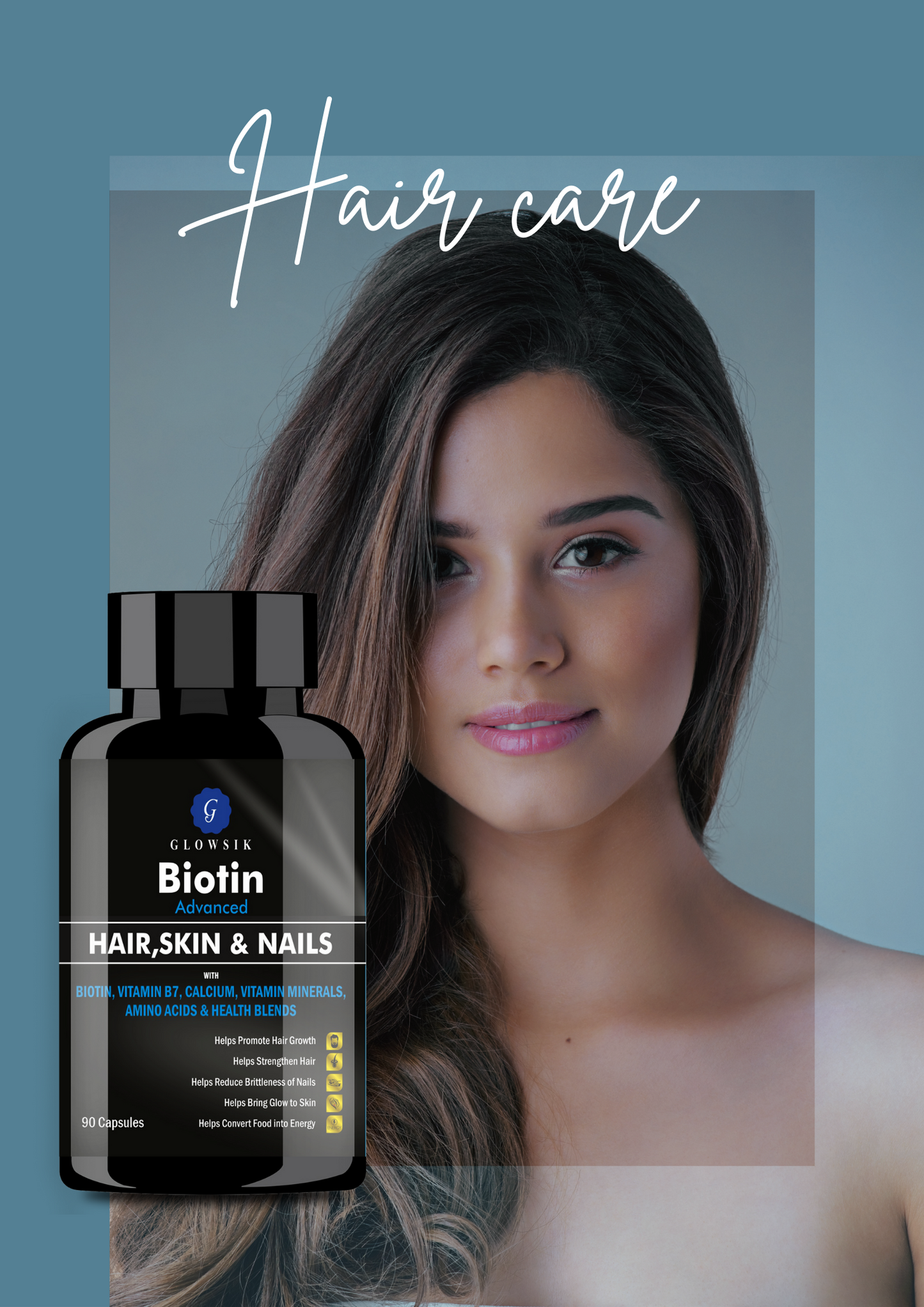 GLOWSIK BIOTIN CAPSULES (90- CAPSULES) with AMINO ACIDS FOR HAIR, NAILS AND SKIN (1000 mg