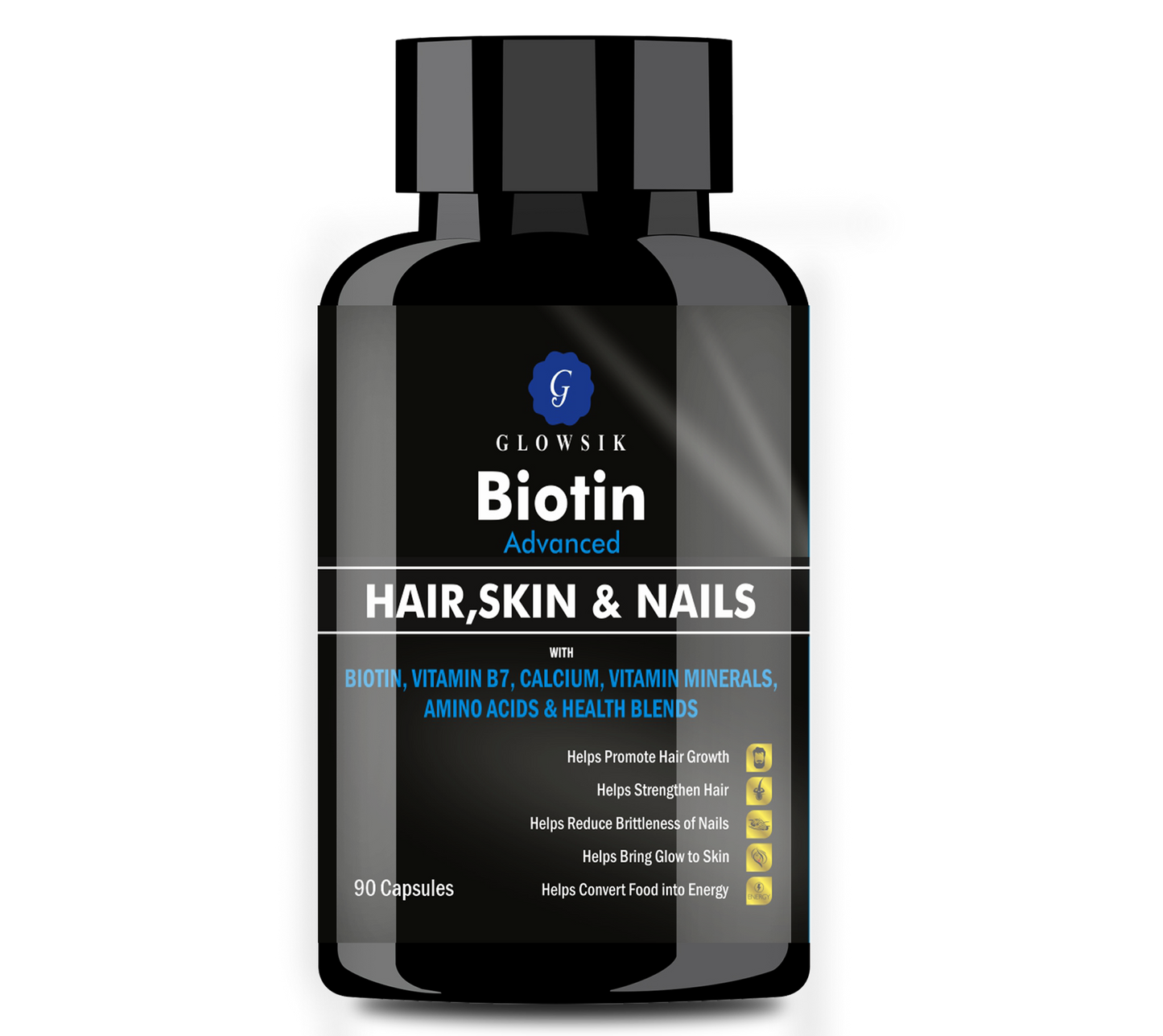 GLOWSIK BIOTIN CAPSULES (90- CAPSULES) with AMINO ACIDS FOR HAIR, NAILS AND SKIN (1000 mg