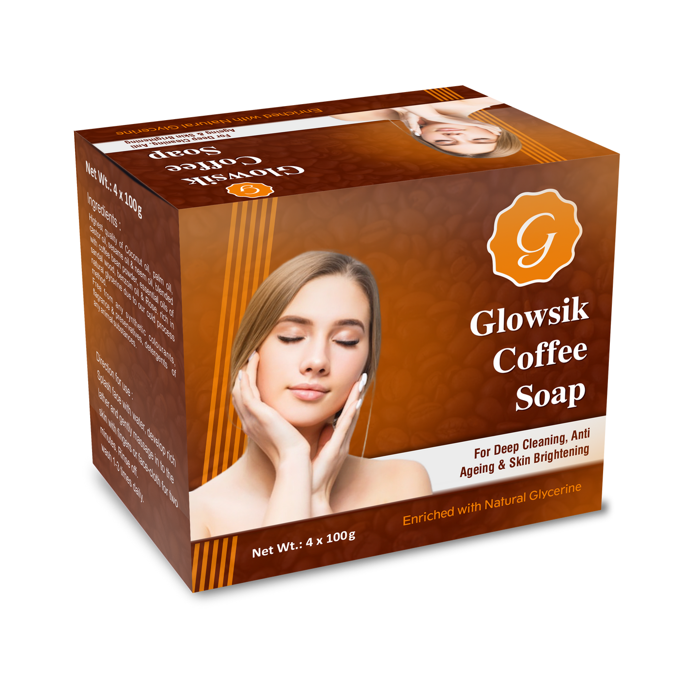 GLOWSIK COFFEE SOAP FOR DEEP CLEANING , SKIN BRIGHTENING & MOISTURIZER , PACK OF 4