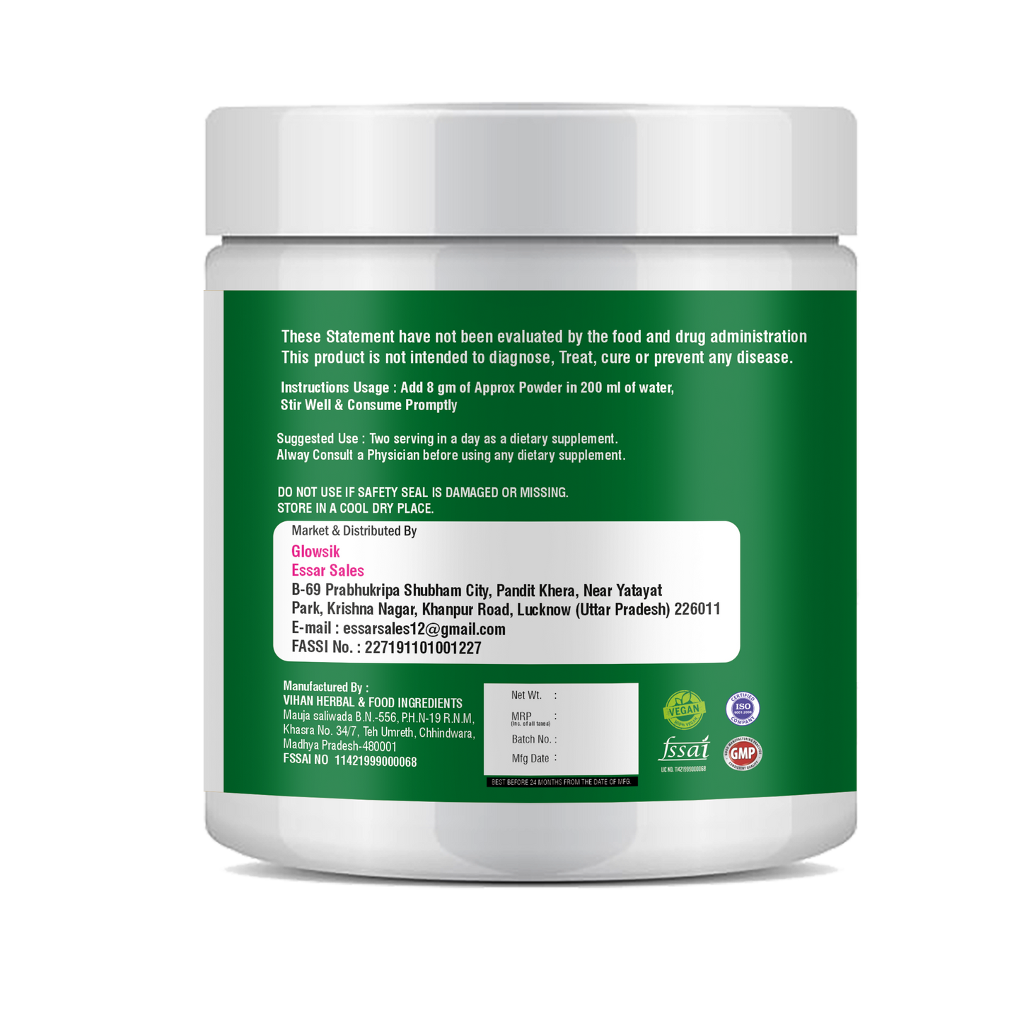 Glowsik Plant Based Collagen Builder Powder Supplement for women and men with Vitamin C for Anti-Ageing Skin, bones and hair - 300 gms