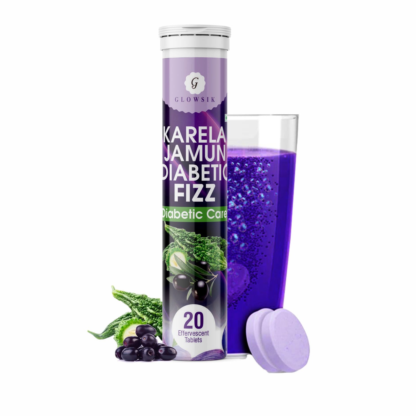 Glowsik Karela Jamun Diabetic Care Fizz Effervescent Tablet | Control Diabetes