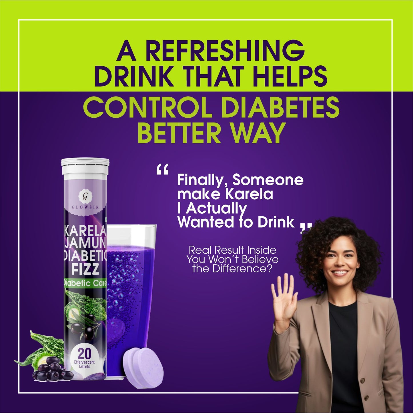 Glowsik Karela Jamun Diabetic Care Fizz Effervescent Tablet | Control Diabetes