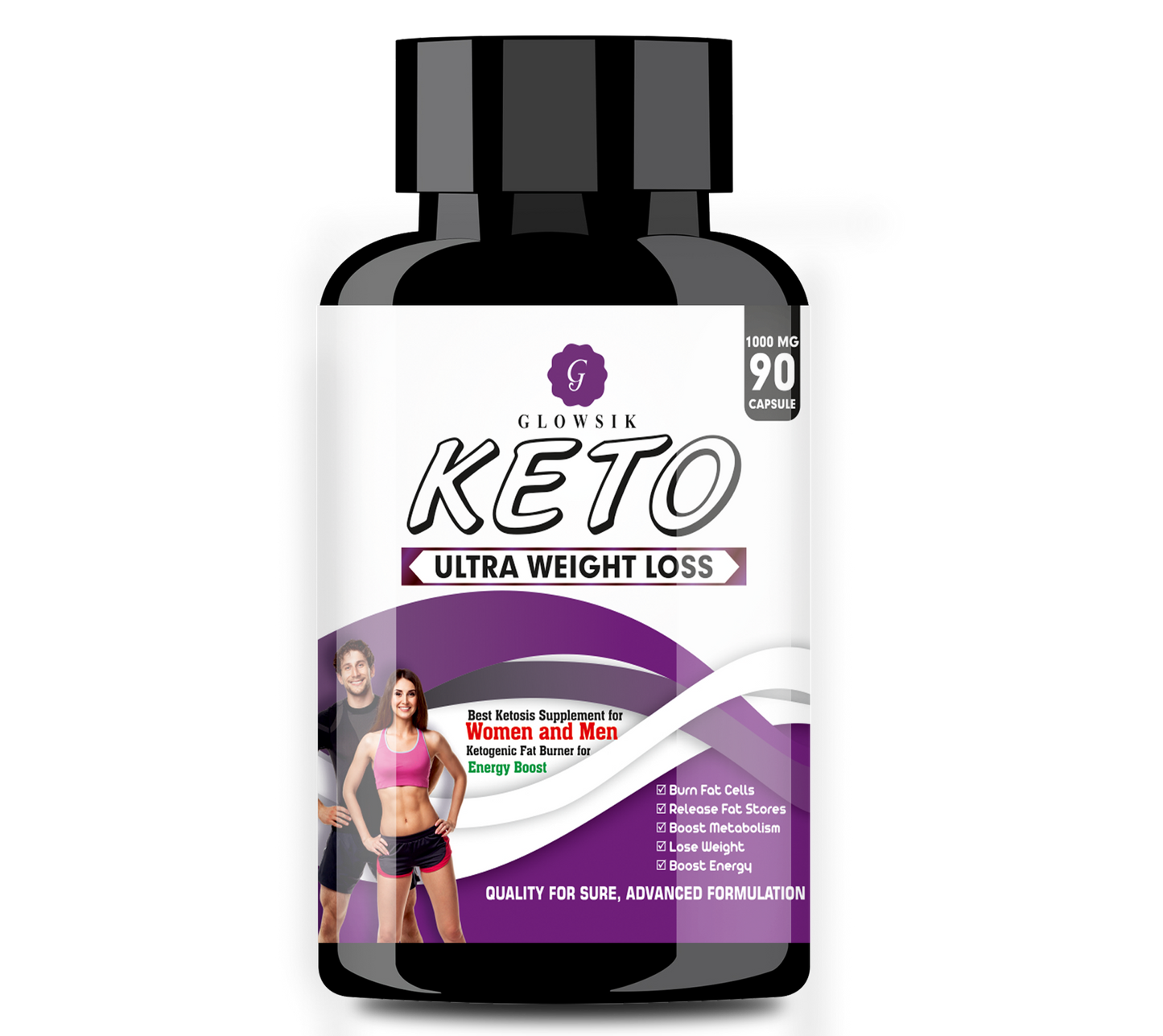 GLOWSIK Keto ultra weight loss fat burner Capsules with (Garcinia Cambogia + Green Tea + Green Coffee) Extract 1000Mg - 90 CAPSULES