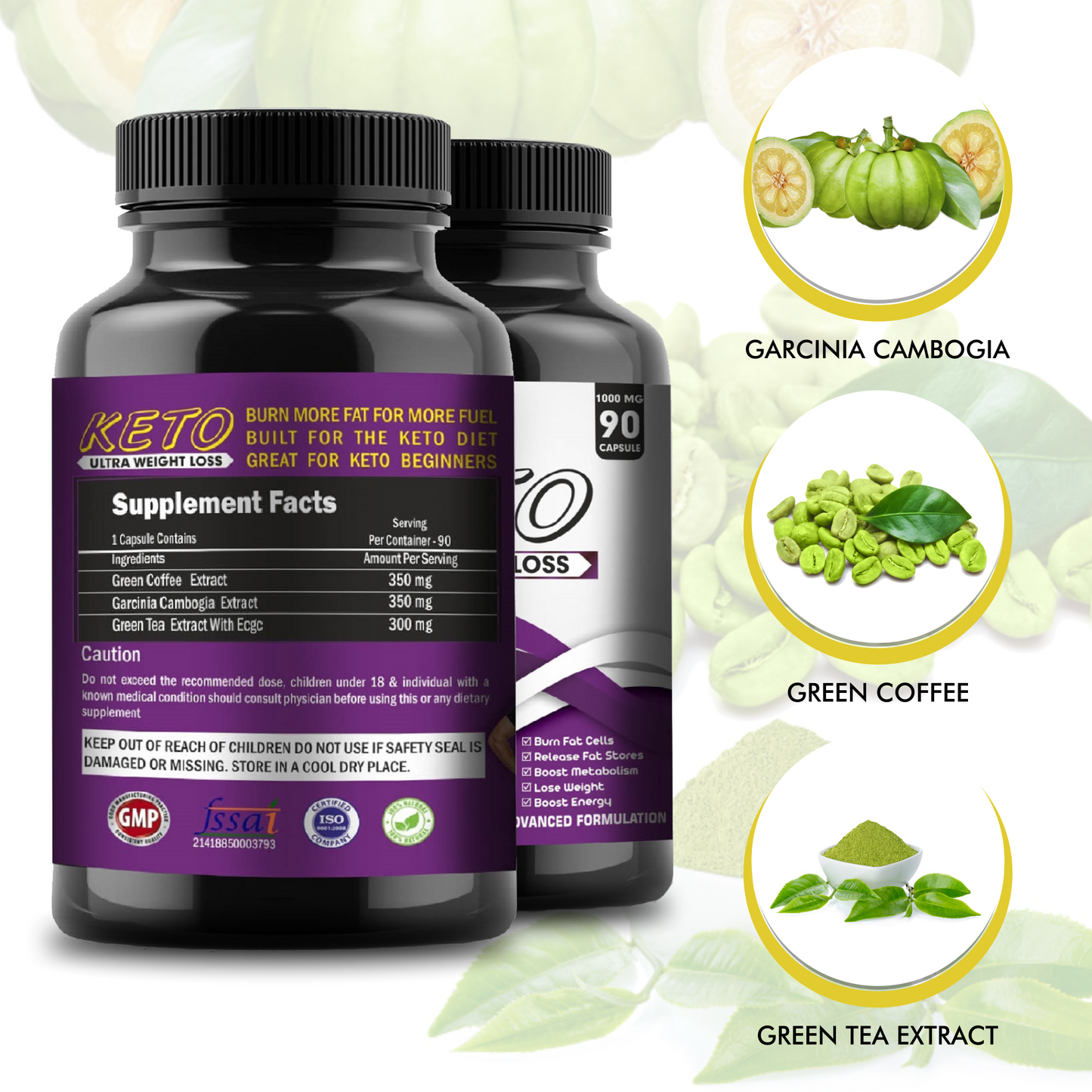 GLOWSIK Keto ultra weight loss fat burner Capsules with (Garcinia Cambogia + Green Tea + Green Coffee) Extract 1000Mg - 90 CAPSULES