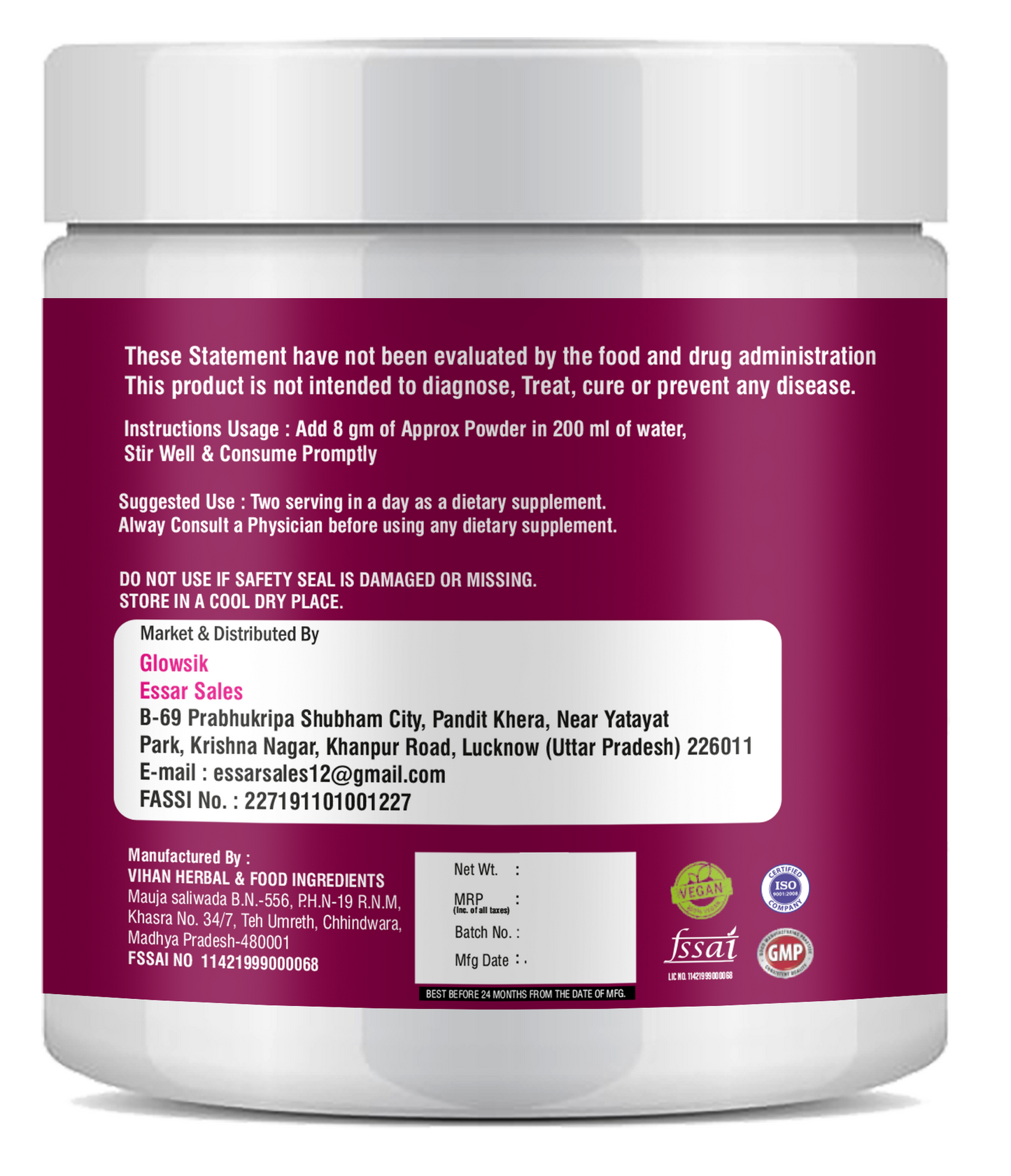 GLOWSIK L-GLUTATHIONE POWDER FOR HEALTHY & GLOWING SKIN WITH PLANT & FRUIT EXTRACT (300 g)