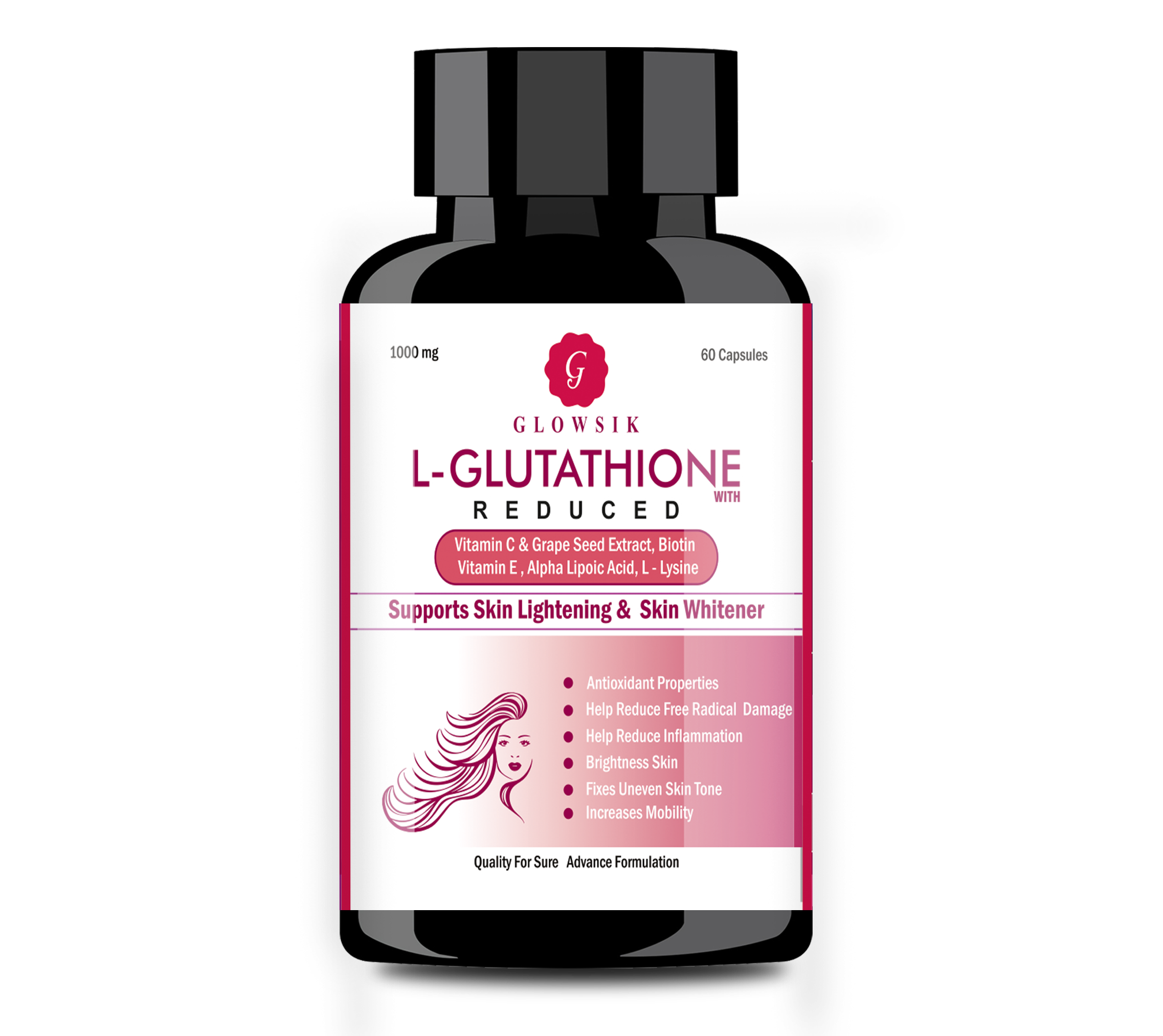 Glowsik Glutathione pack of 3 (180 capsules) with Vitamin C & E , Grap