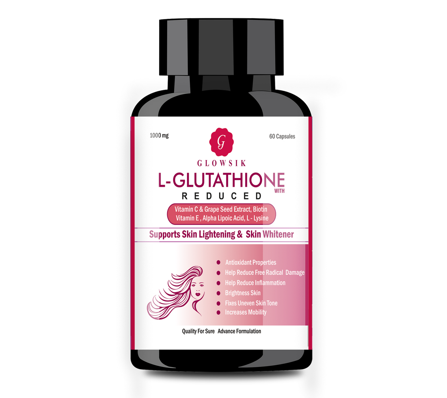 Glowsik Glutathione pack of 3 (180 capsules) with Vitamin C & E , Grape Seed , for skin glow , anti-oxidant