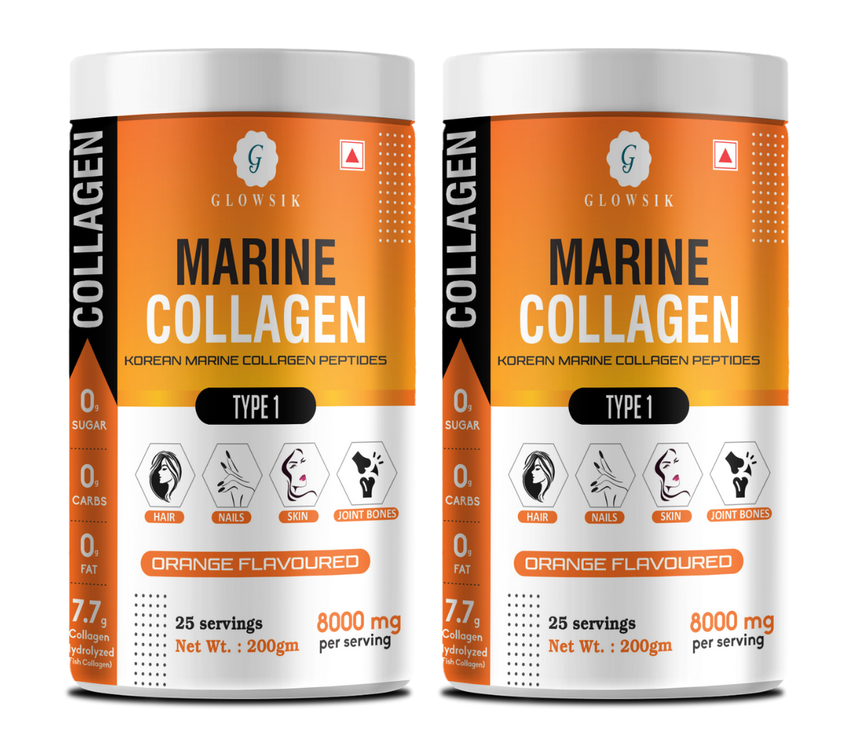 Glowsik Korean Marine Collagen Powder with Glutathione for Women & Men (200 g) Pack of 2