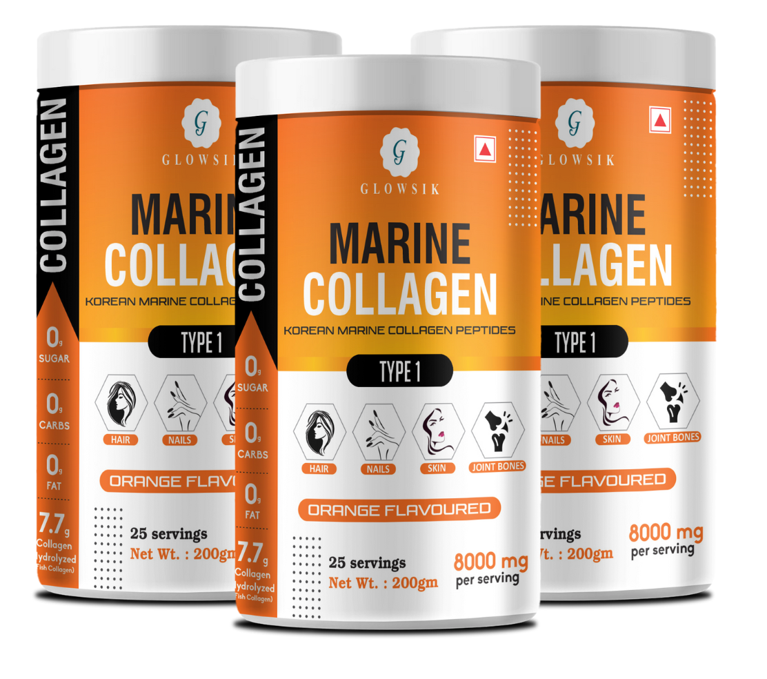 Glowsik Korean Marine Collagen Powder with Glutathione for Women & Men (200 g) Pack of 3