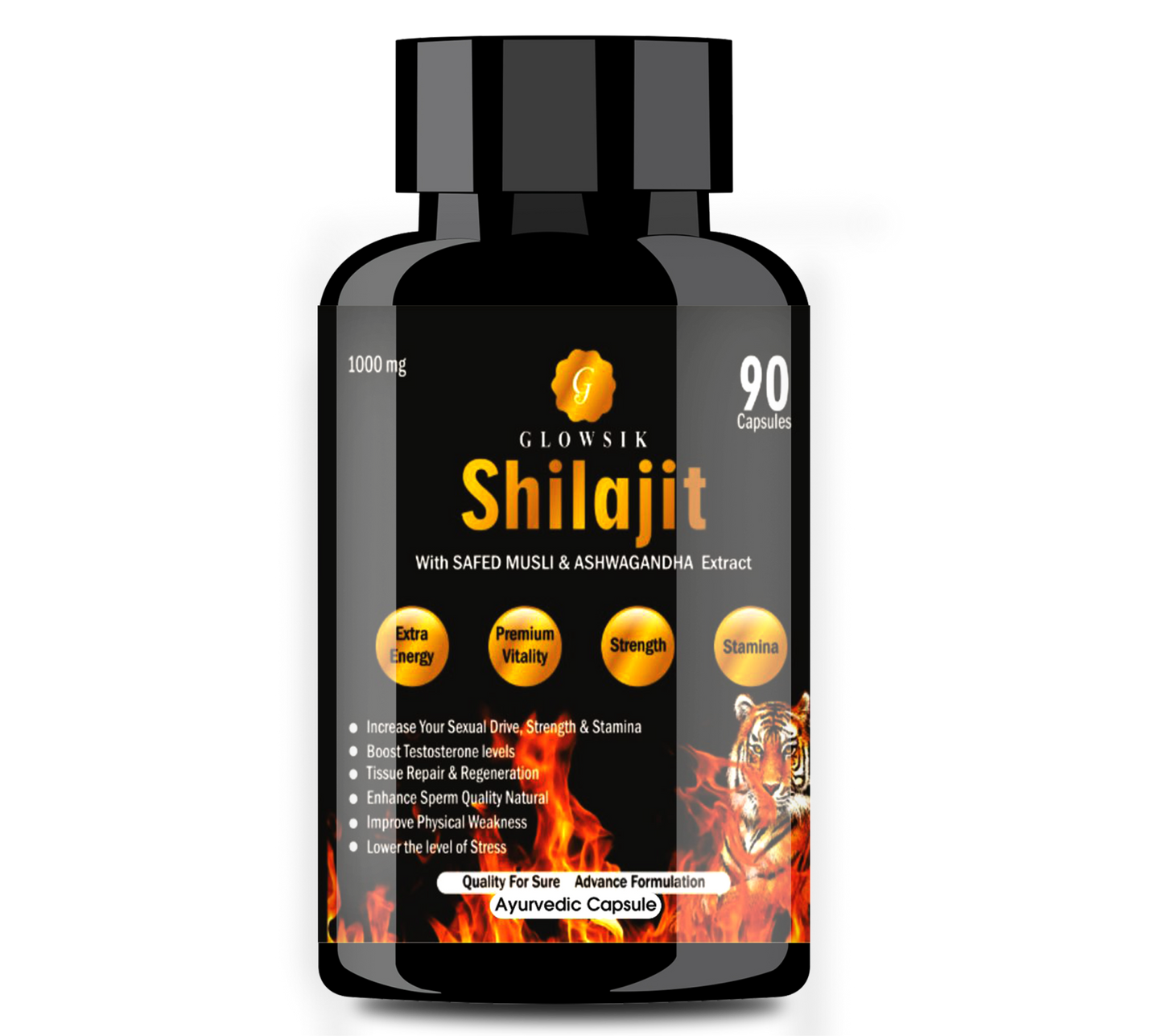GLOWSIK SHILAJIT CAPSULES FOR POWER , STAMINA WITH SAFED MUSHLI AND ASHWAGANDHA