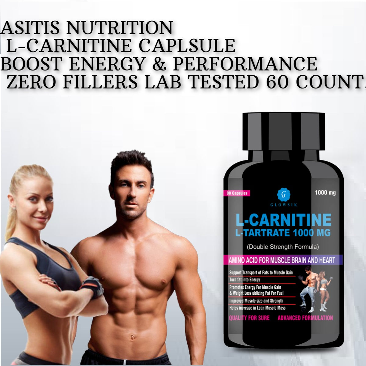 G GLOWSIK L-Carnitine L- Tartrate for weight loss pre work out supplements - 90 capsules (1000 mg)