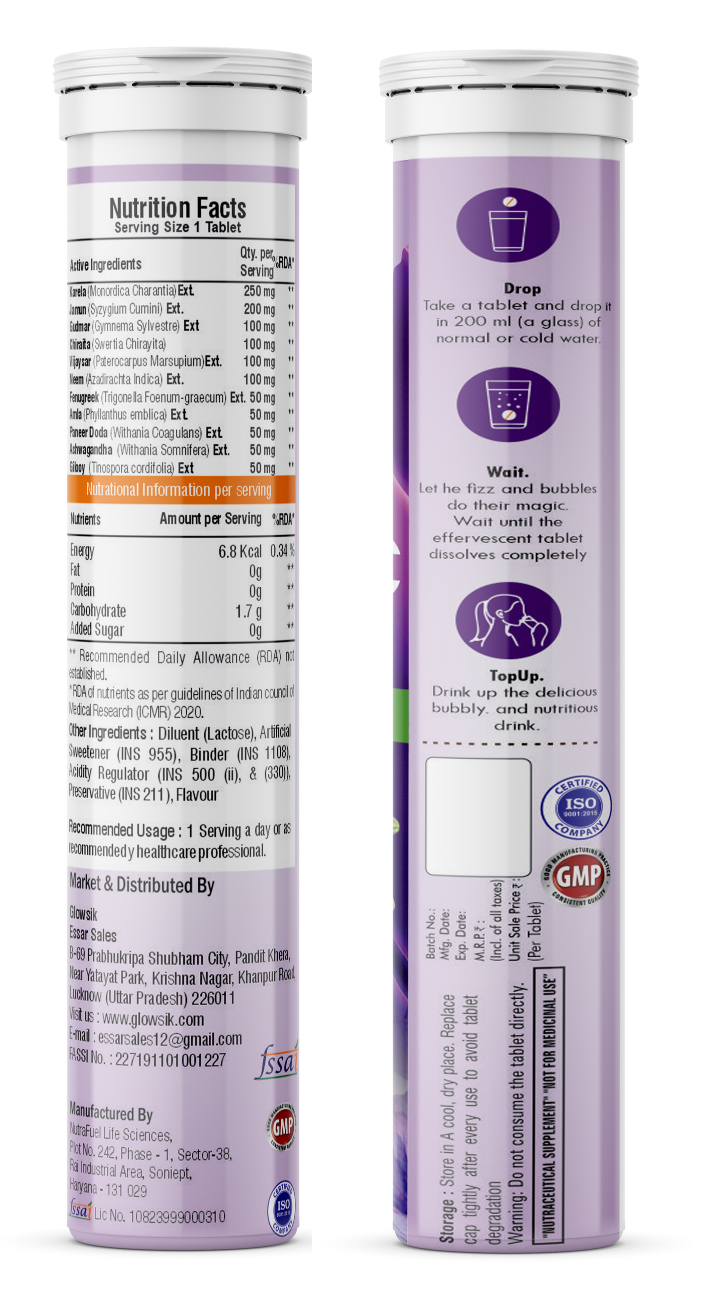 Glowsik Karela Jamun Diabetic Care Fizz Effervescent Tablet | Control Diabetes