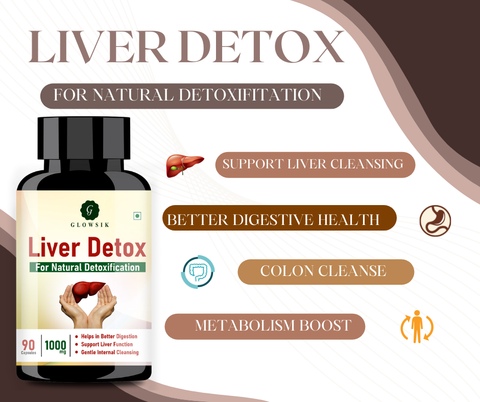 Glowsik Liver Detox Supplement Ayurvedic 1000mg with Milk Thistle for Liver Cleanse - 90 capsules