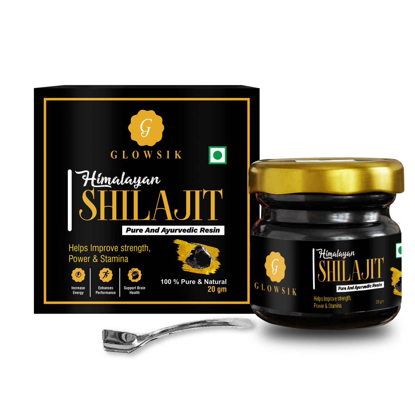 Glowsik Himalayan Shilajit Resin Original & Ayurvedic - 20 gm Now with ashwangandha , safed mushli and kauch beej 20 effervescent tablets