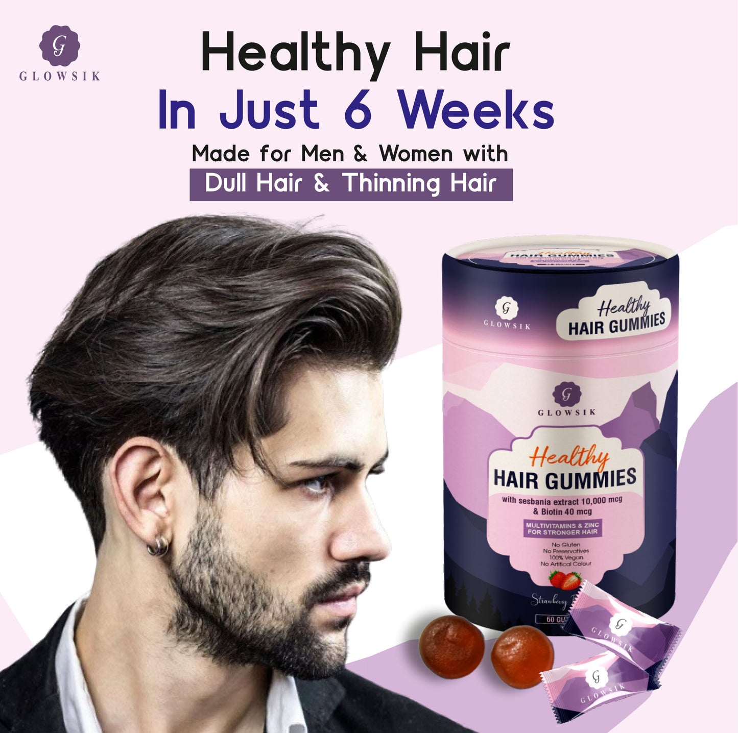 Biotin Hair Gummies 10,000 mcg Biotin From Sesbania For Healthy Stronger Hair - 60 gummies