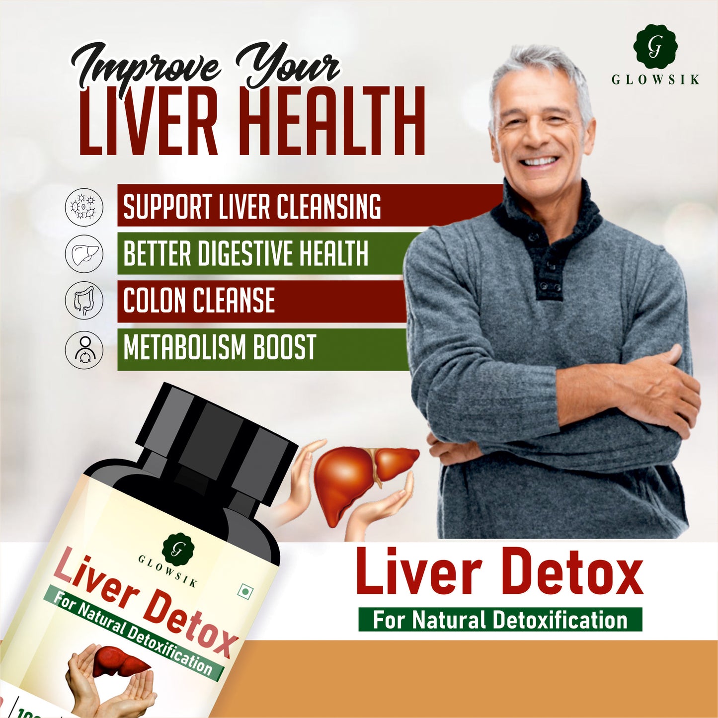 Glowsik Liver Detox Supplement Ayurvedic 1000mg with Milk Thistle for Liver Cleanse - 90 capsules