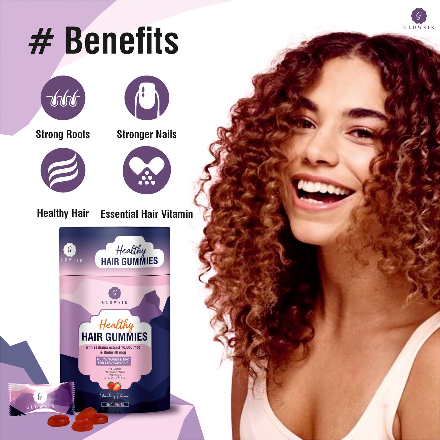 Biotin Hair Gummies 10,000 mcg Biotin From Sesbania For Healthy Stronger Hair - 60 gummies