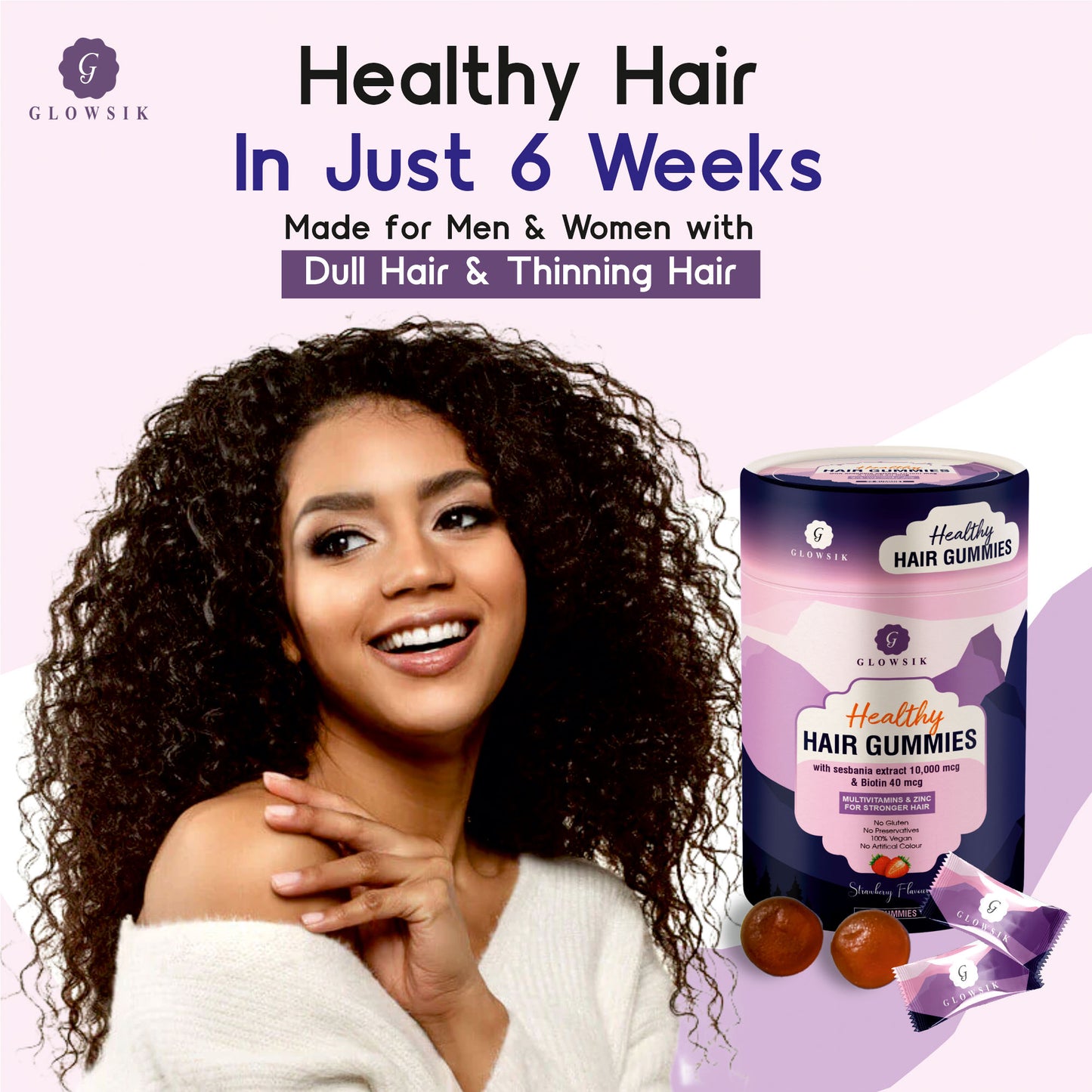 Biotin Hair Gummies 10,000 mcg Biotin From Sesbania For Healthy Stronger Hair - 60 gummies