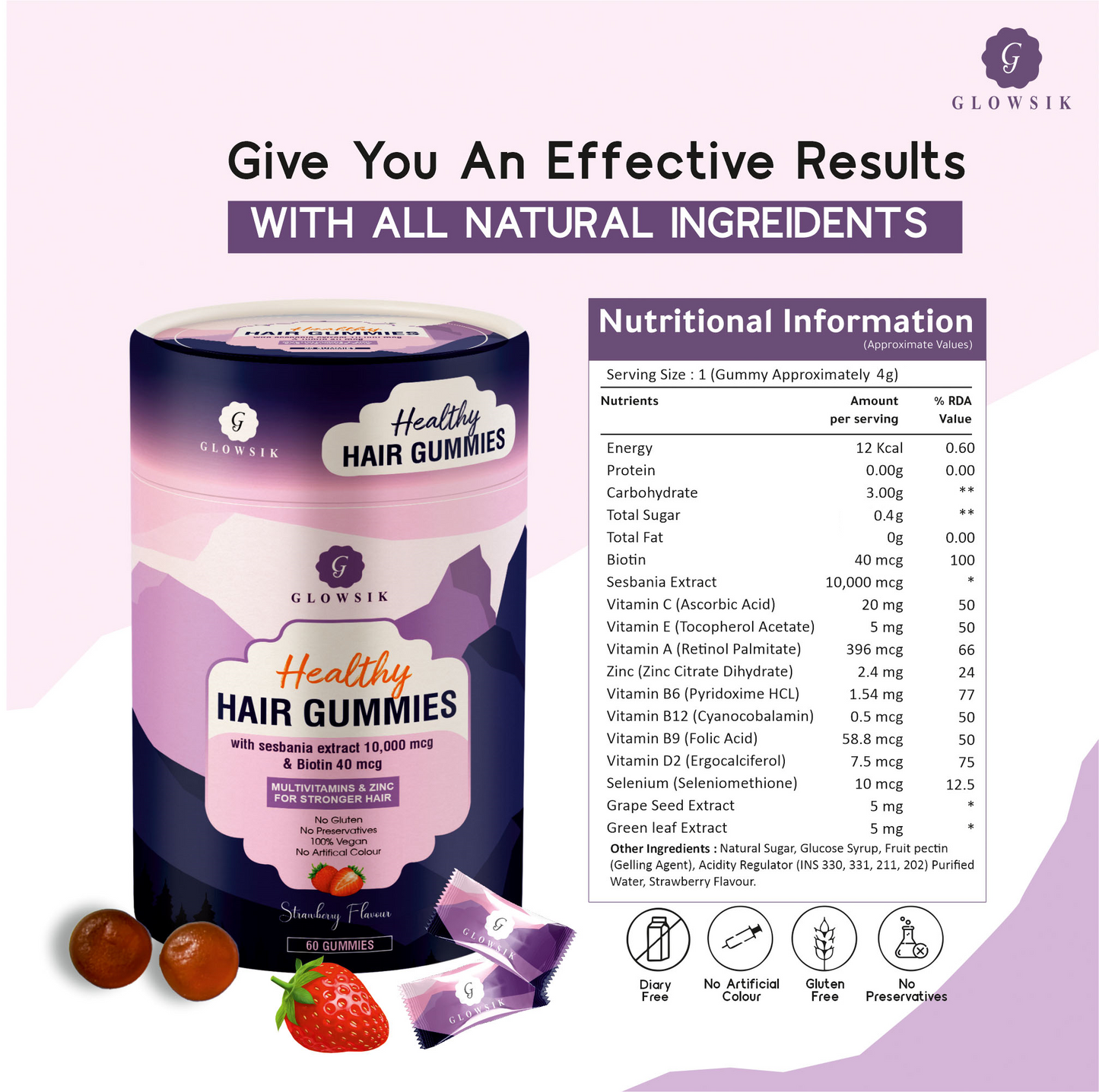 Biotin Hair Gummies 10,000 mcg Biotin From Sesbania For Healthy Stronger Hair - 60 gummies