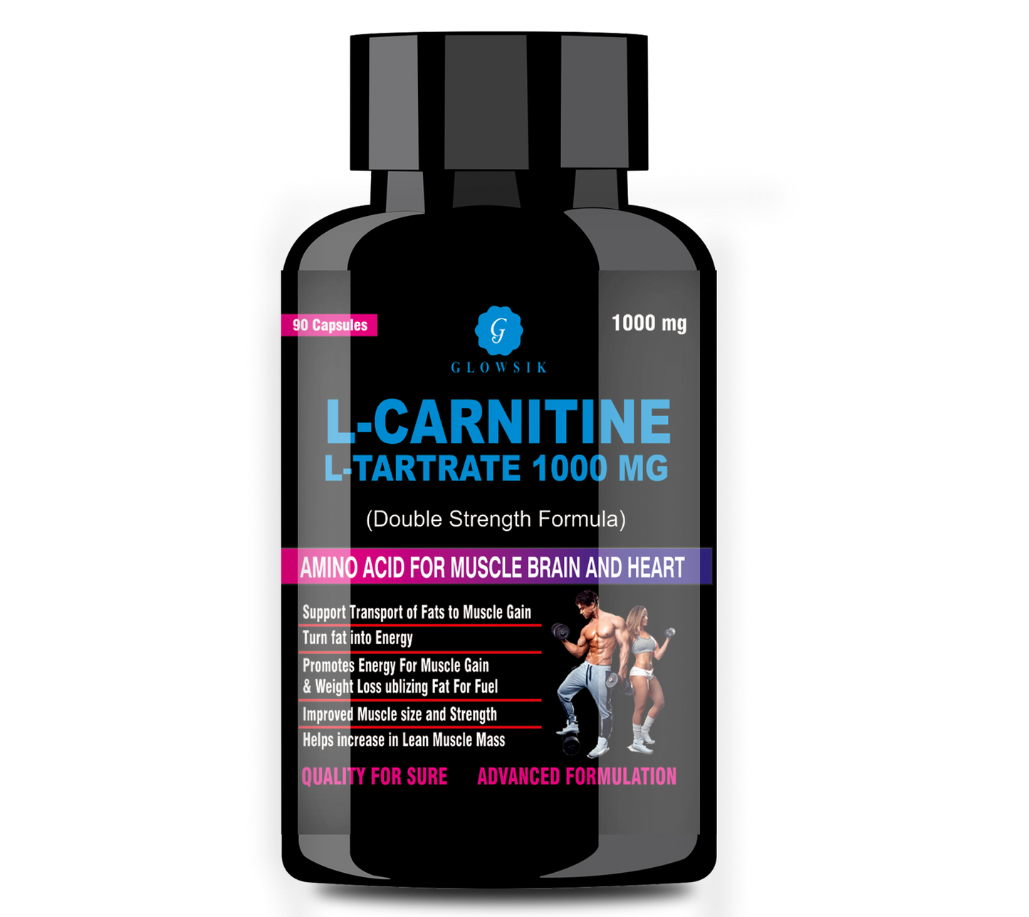 G GLOWSIK L-Carnitine L- Tartrate for weight loss pre work out supplements - 90 capsules  (1000 mg)