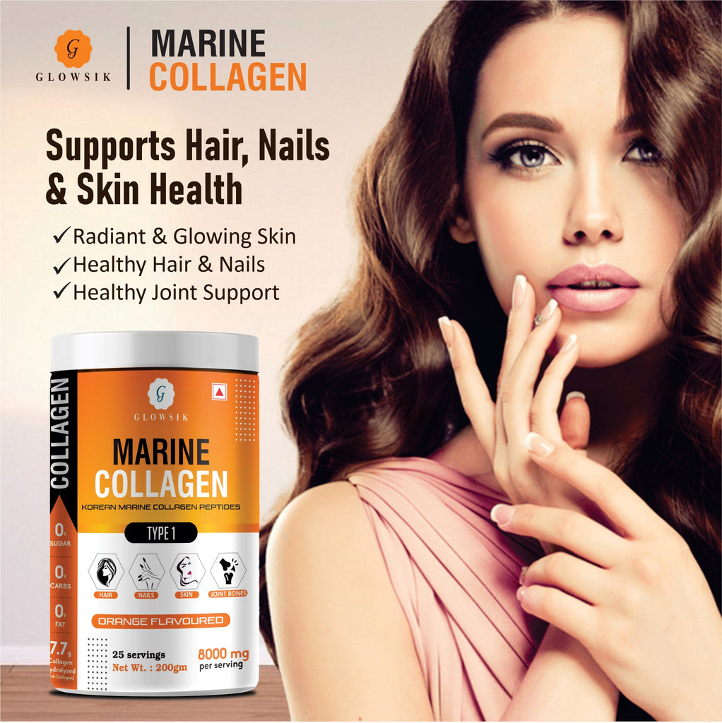 Glowsik Korean Marine Collagen Powder with Glutathione  for Women & Men (200 g) Pack of 2