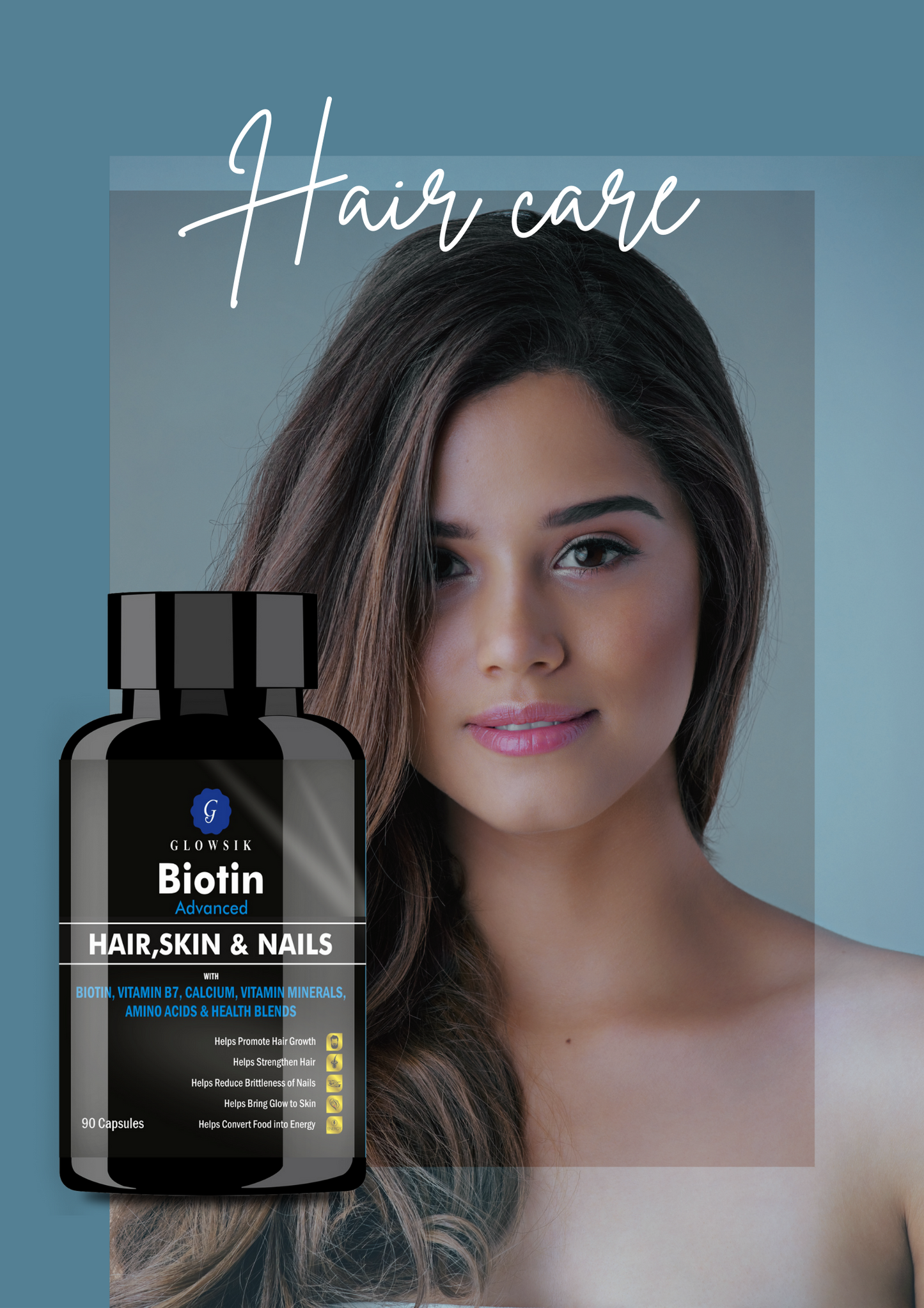 GLOWSIK BIOTIN CAPSULES (90- CAPSULES) with AMINO ACIDS FOR HAIR, NAILS AND SKIN  (1000 mg