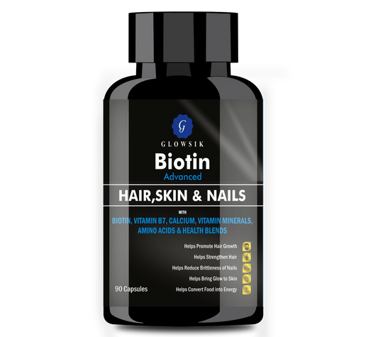 GLOWSIK BIOTIN CAPSULES (90- CAPSULES) with AMINO ACIDS FOR HAIR, NAILS AND SKIN  (1000 mg