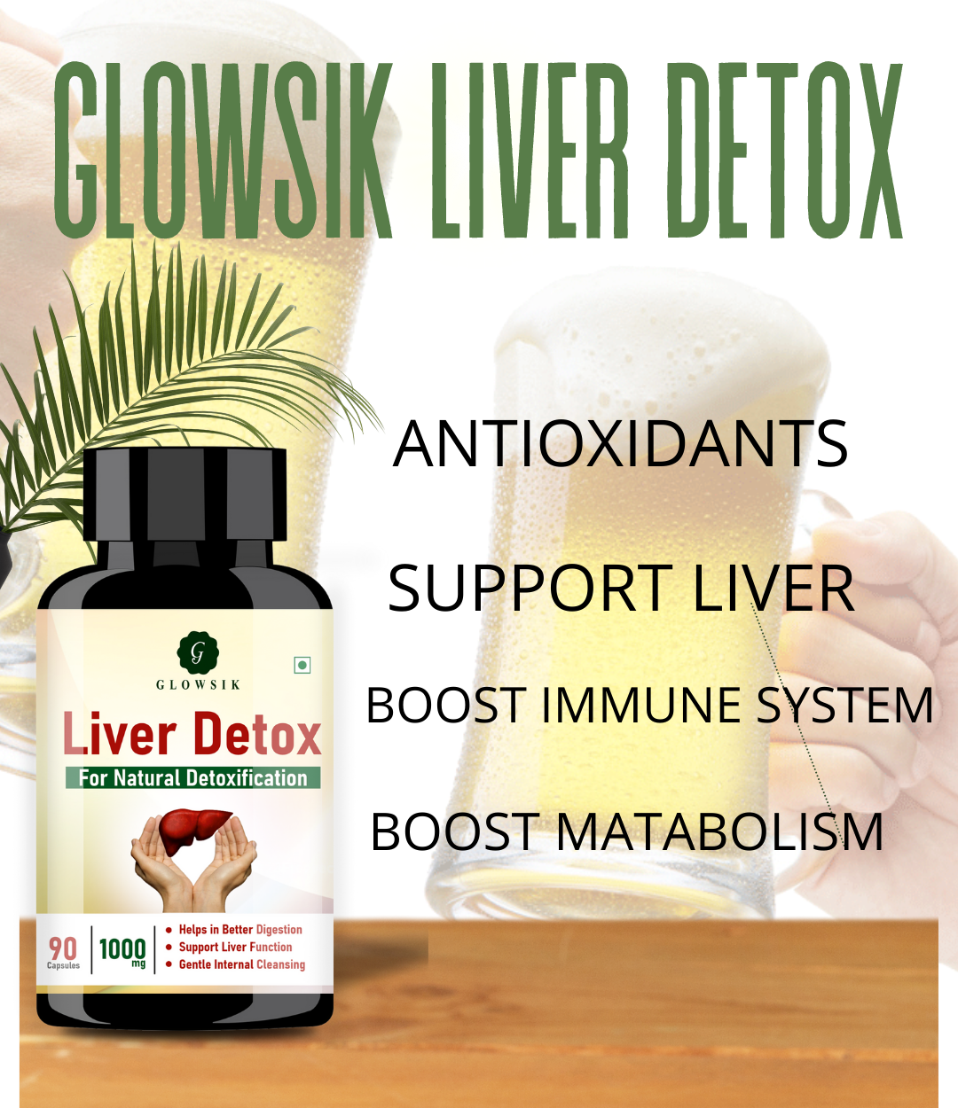 Glowsik Liver Detox Supplement Ayurvedic 1000mg with Milk Thistle for Liver Cleanse - 90 capsules