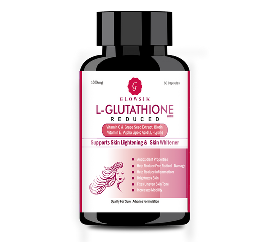 Glowsik L-Glutathione with Vitamin C &  E , Grape Seed , for skin glow , anti-oxidant -60 CAPSULES (1000 mg)