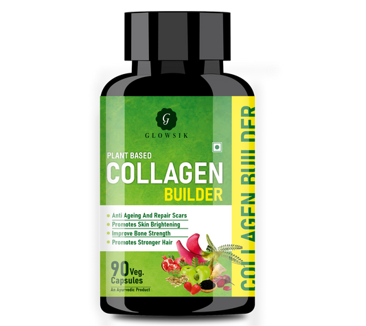 Glowsik Collagen Supplements for Women and Men for skin glow, hair & bones health - 90 capsules, Plant Based Collagen Builder